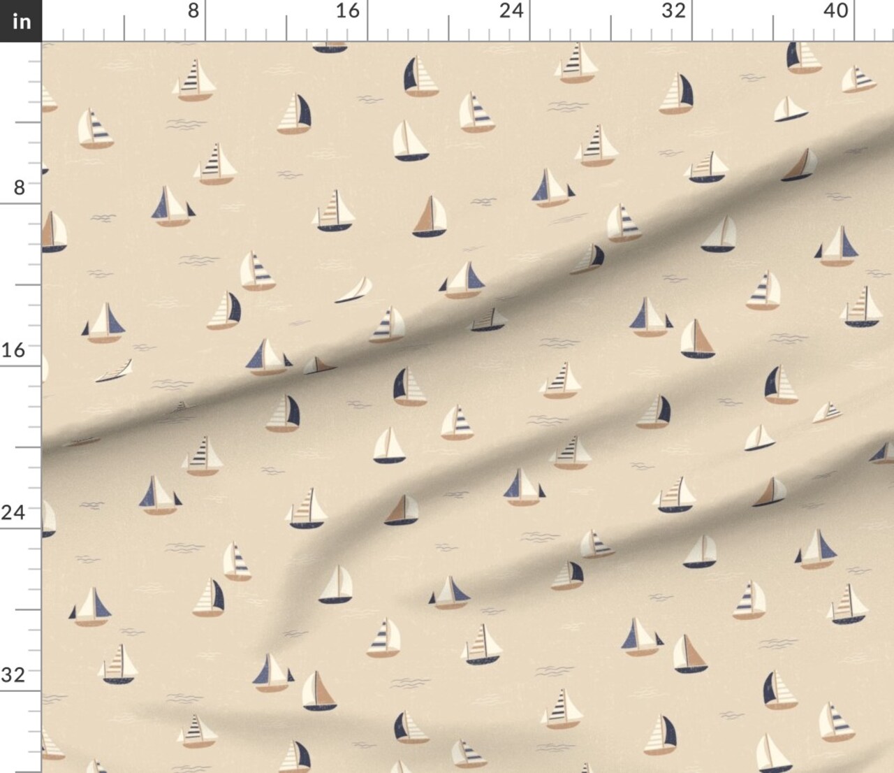 Beige Boats Nautical Sailing Gender Neutral Coastal Seaside Country Style Cottagecore Chic Beach Large Scale Custom Printed Fabric by Spoonflower Various Fabrics by the Yard or Fat Quarter